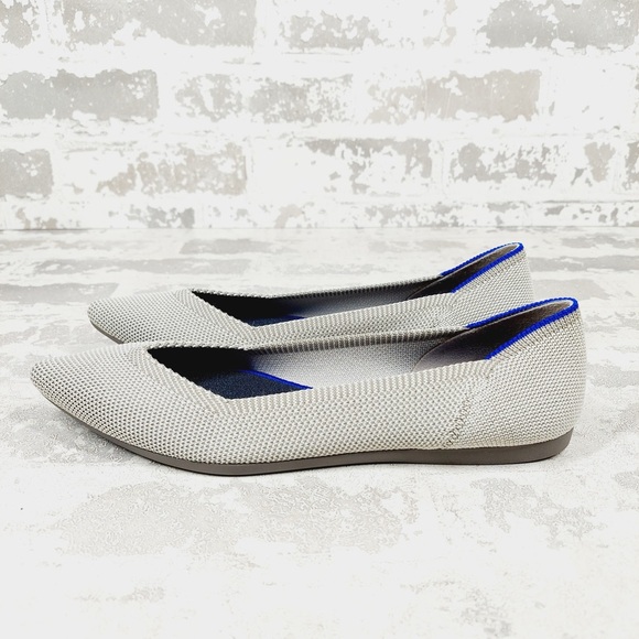 NEW Rothy's The Flat Gray WhiteKnit Pointy Toe Slip On Loafers O41
